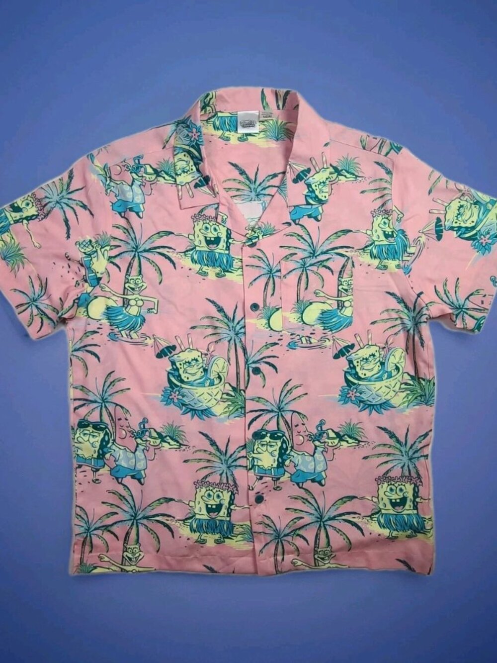SpongeBob SquarePants Patrick Size M Graphic Button Up PINK Hawaiian Shirt